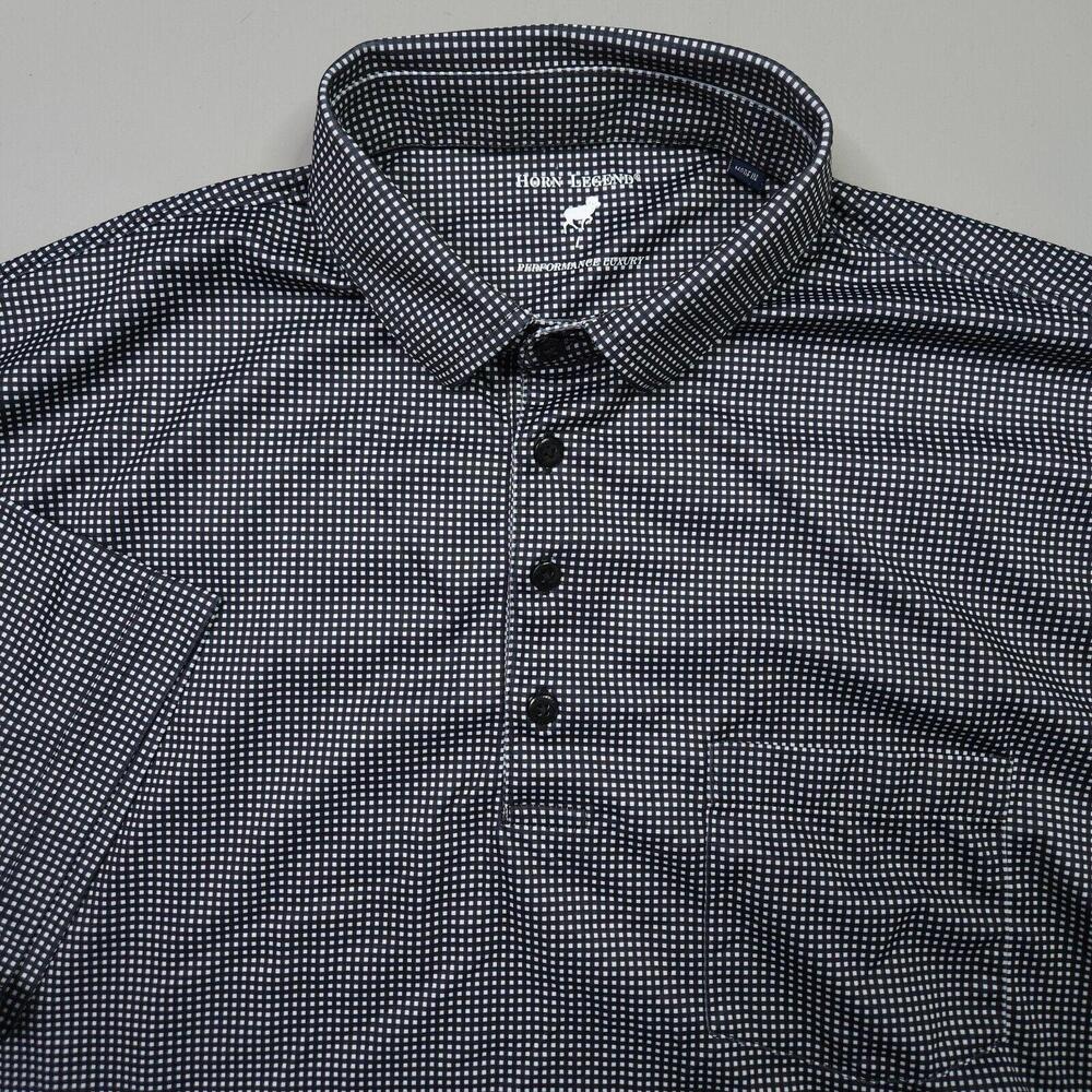 Horn Legend Black White Check Golf Polo Shirt Preppy Breathable Wicking Large